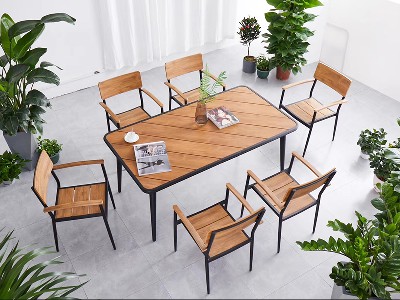 6人位塑木组合桌椅