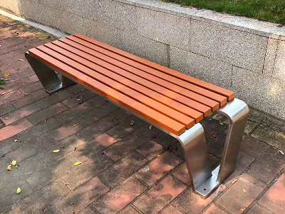 无扶手不锈钢实木公园椅